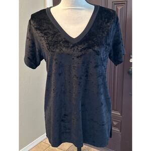 Michael Stars Black Crushed Velvet Vneck Tshirt